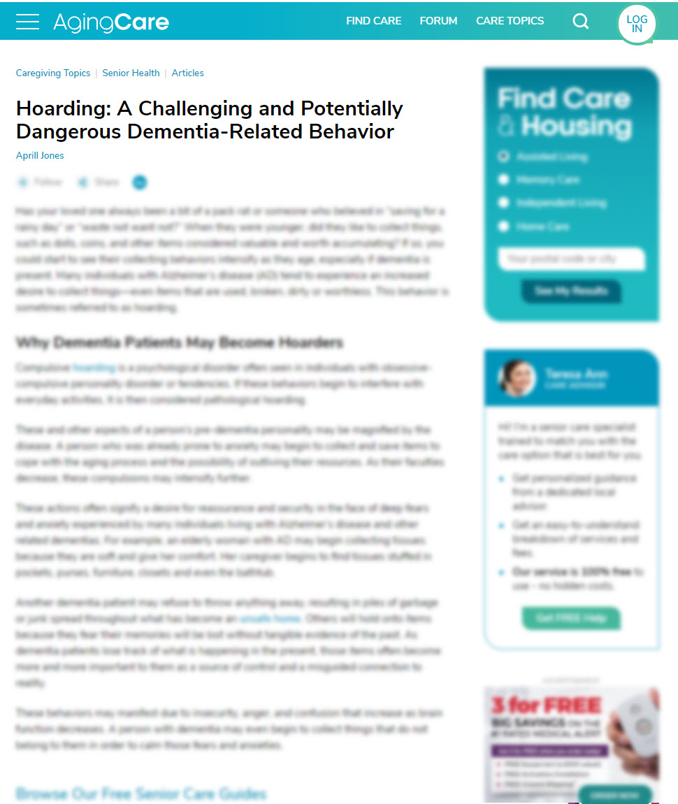 Hoarding: A Challenging and Potentially Dangerous Dementia-Related Behavior