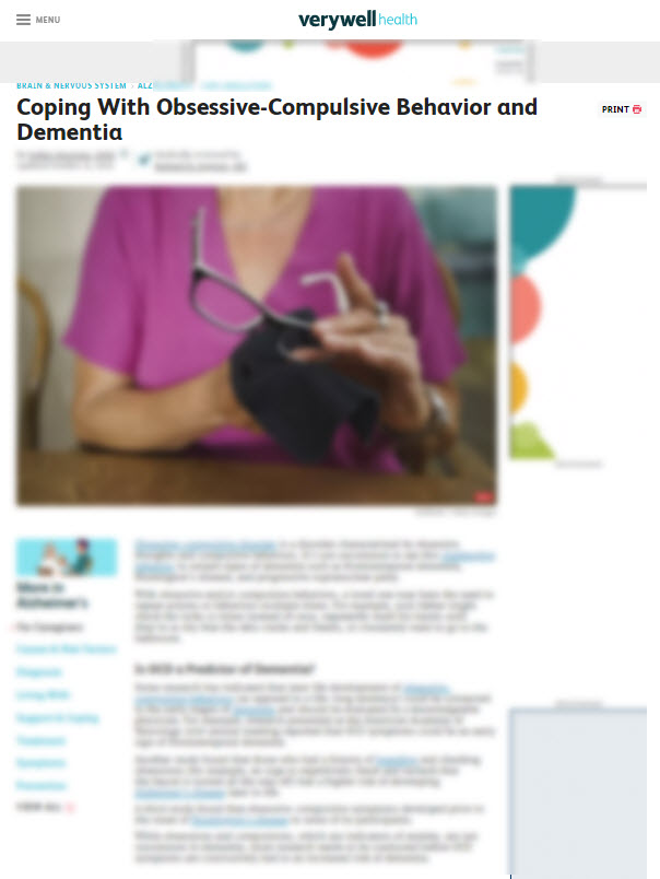 Coping With Obsessive-Compulsive (OCD) Behavior and Dementia