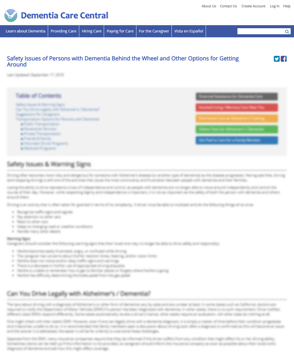 Safety Issues of Persons with Dementia Behind the Wheel and Other Options for Getting Around