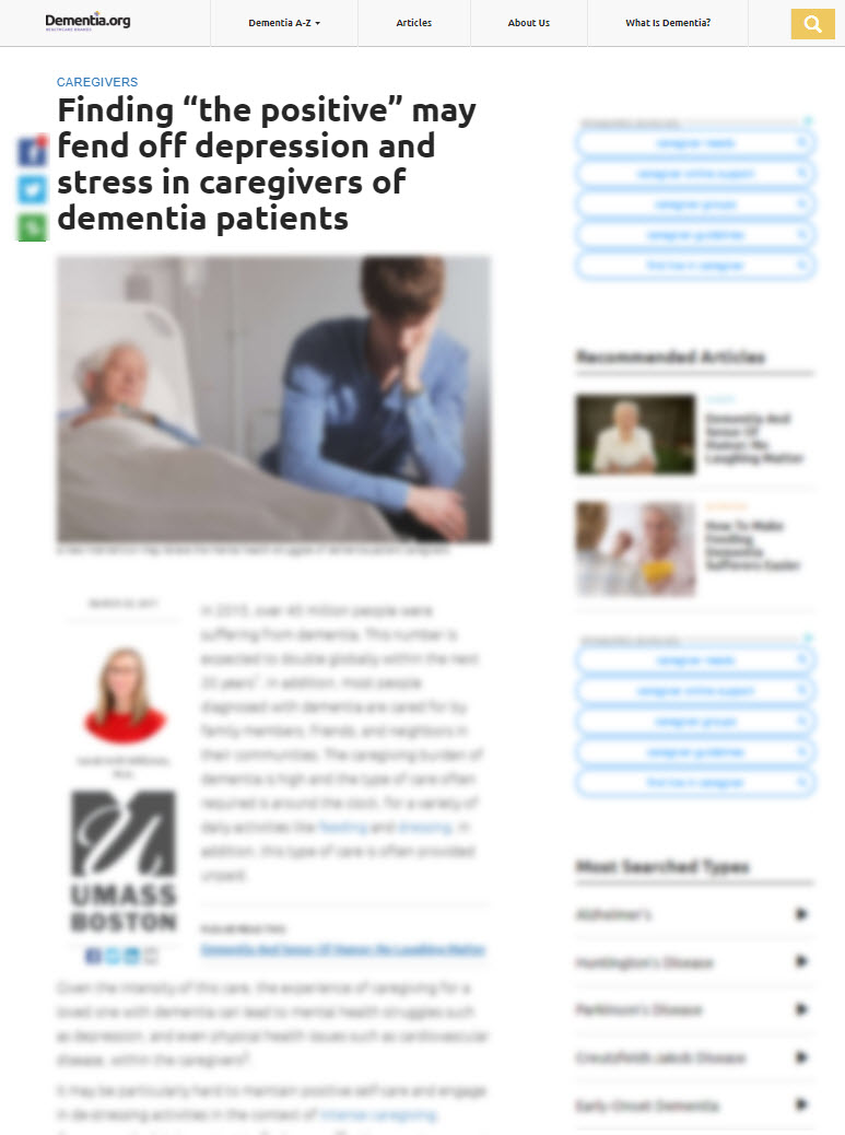 Finding “The Positive” May Fend Off Depression and Stress in Caregivers of Dementia Patients